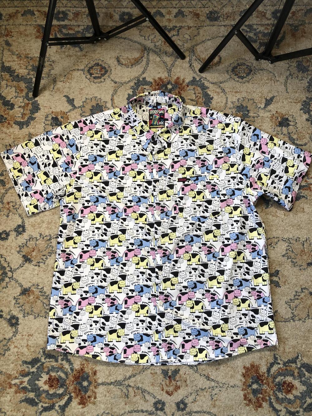 Dixxon The Link Shirt Mens 3XL Short Sleeve Button Up Cow Print Pastel Multi